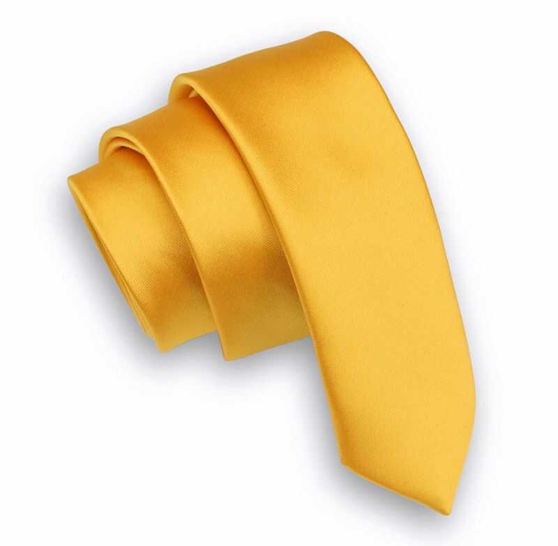 Żółty Gładki Krawat (Śledź) Męski -ALTIES- 5 cm, Wąski, Złoty KRALTStani0276