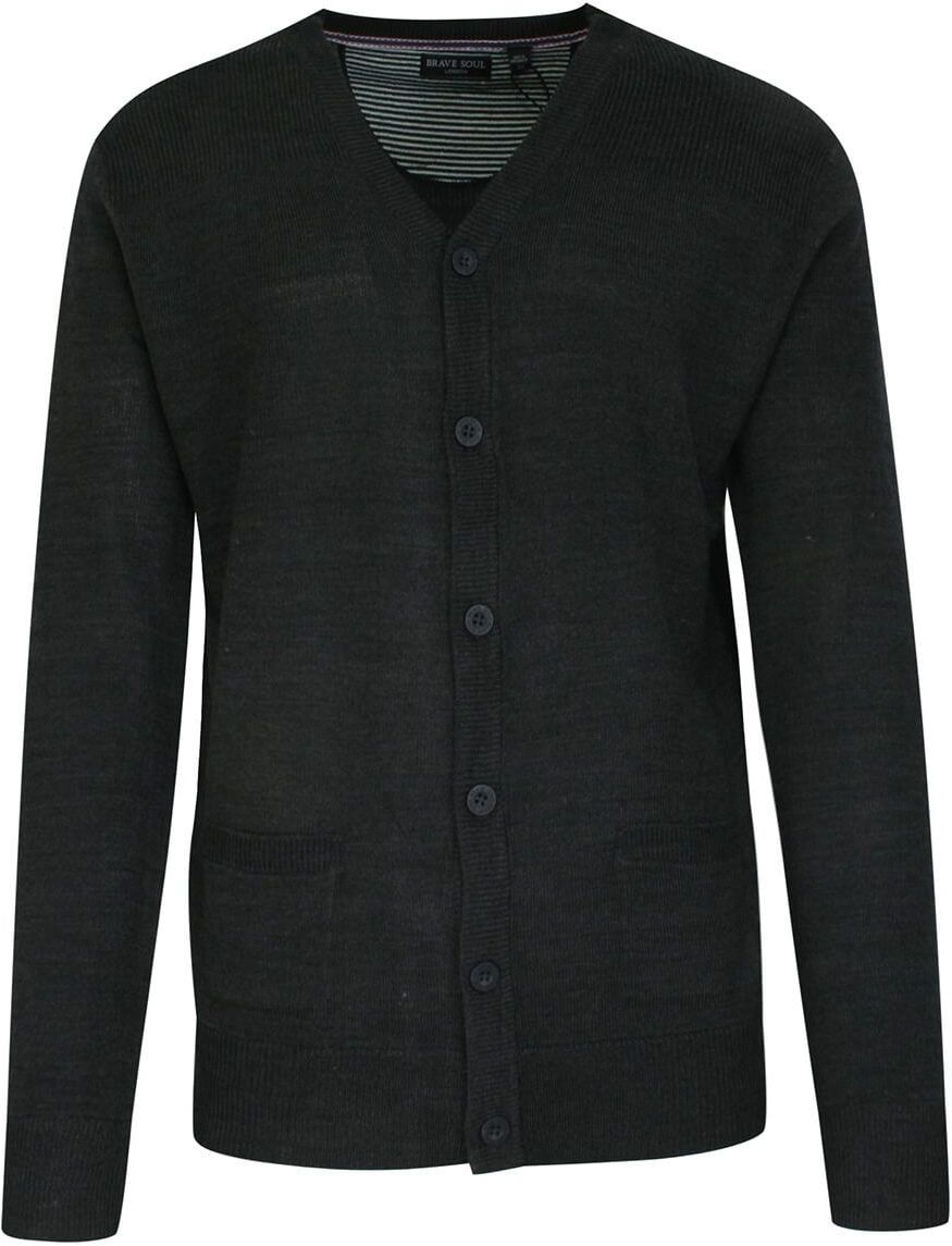 Sweter Grafitowy Zapinany na Guziki, Kardigan Elegancki, z Kieszonkami -BRAVE SOUL SWBRSAW21FARABIdkcharcoal