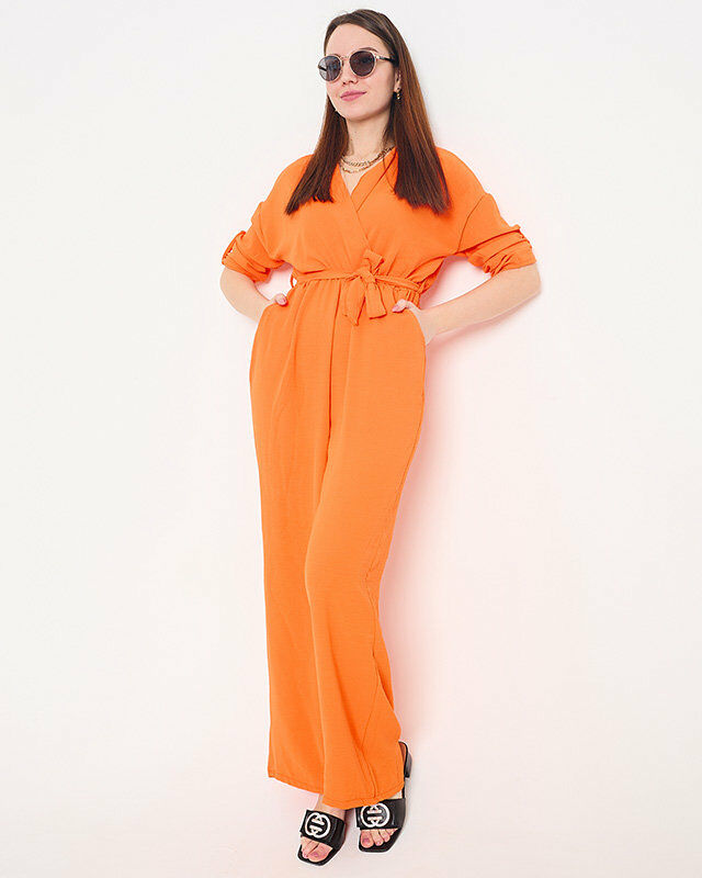 Pomarańczowy długi kombinezon damski - Odzież