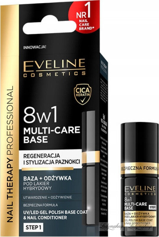 Eveline Cosmetics - NAIL THERAPY PROFFESSIONAL - UV/LED GEL POLISH BASE COAT & NAIL CONDITIONER STEP 1 - 8w1 Baza + odżywka pod lakier hybrydowy - 5 ml