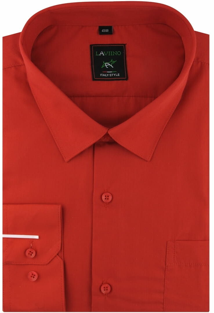 Koszula Męska Elegancka Wizytowa Biznesowa do garnituru gładka czerwona z długim rękawem w kroju REGULAR Laviino C030
