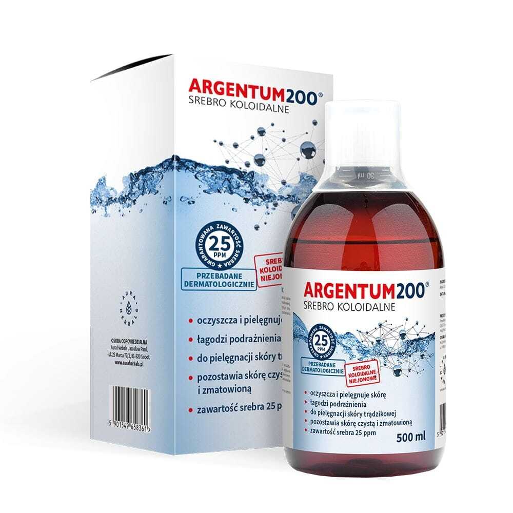 Srebro Koloidalne (25 ppm) Tonik, Aura Herbals, Argentum200, 500ml