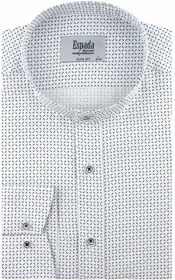 Koszula Męska Codzienna Casual ze stójką biała we wzorki z długim rękawem w kroju SLIM FIT Espada B924