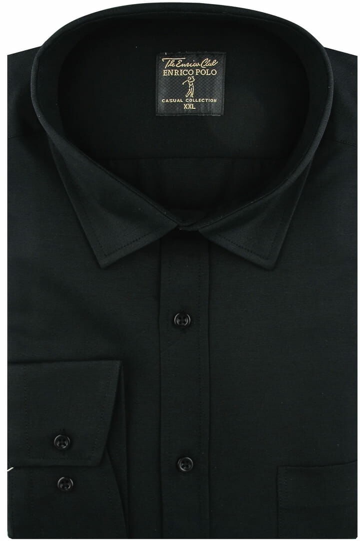 Duża Koszula Męska Elegancka Wizytowa do garnituru gładka czarna z długim rękawem Duże rozmiary Enrico Polo B783