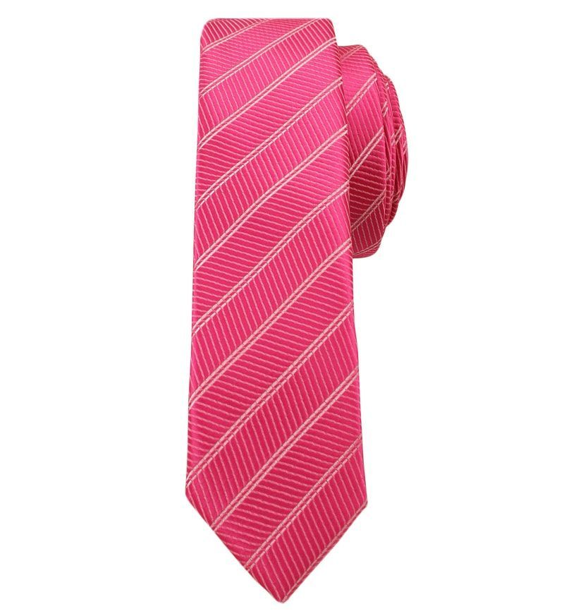 Różowy Stylowy Krawat (Śledź) Męski -ALTIES- 5 cm, Wąski, w Paski KRALTStani0228