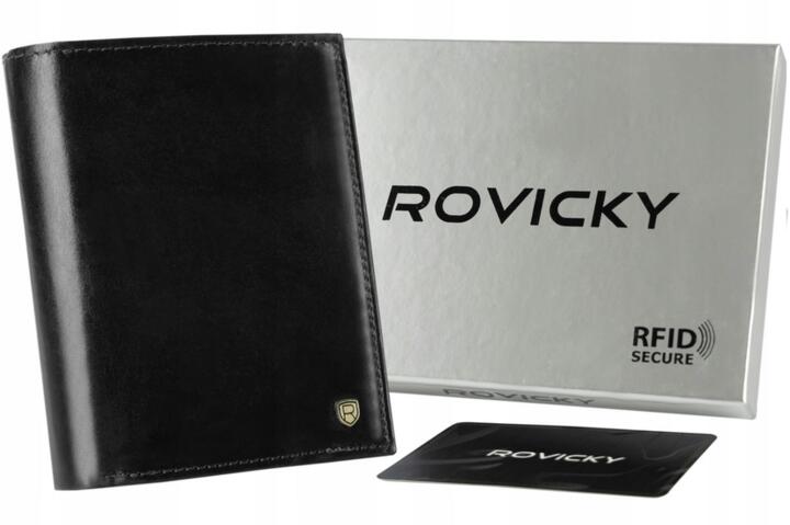 Skórzany portfel męski czarny Rovicky N62-RVT BLACK