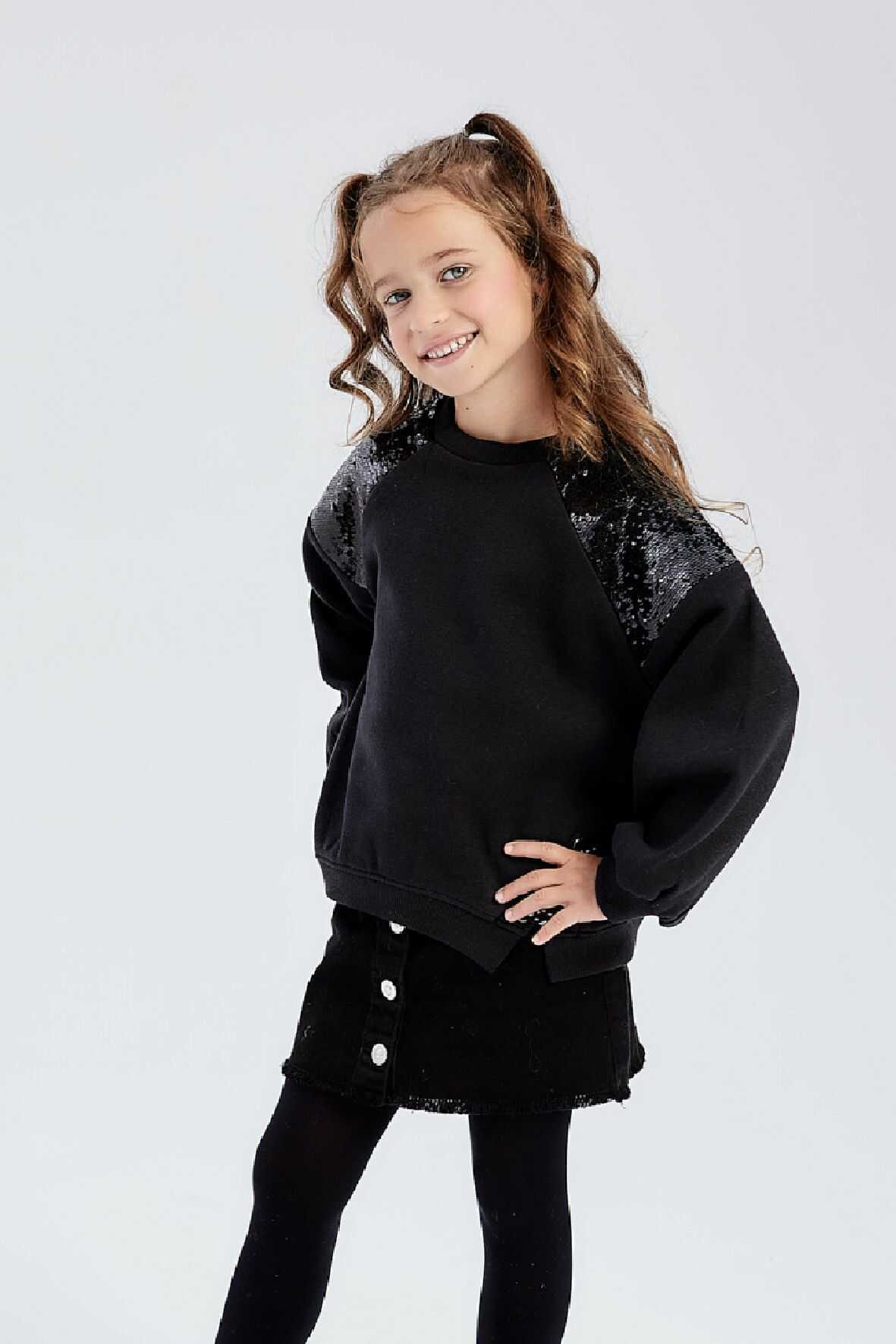 Czarna bluza dresowa z cekinami dla małej dziewczynki - Limited Edition