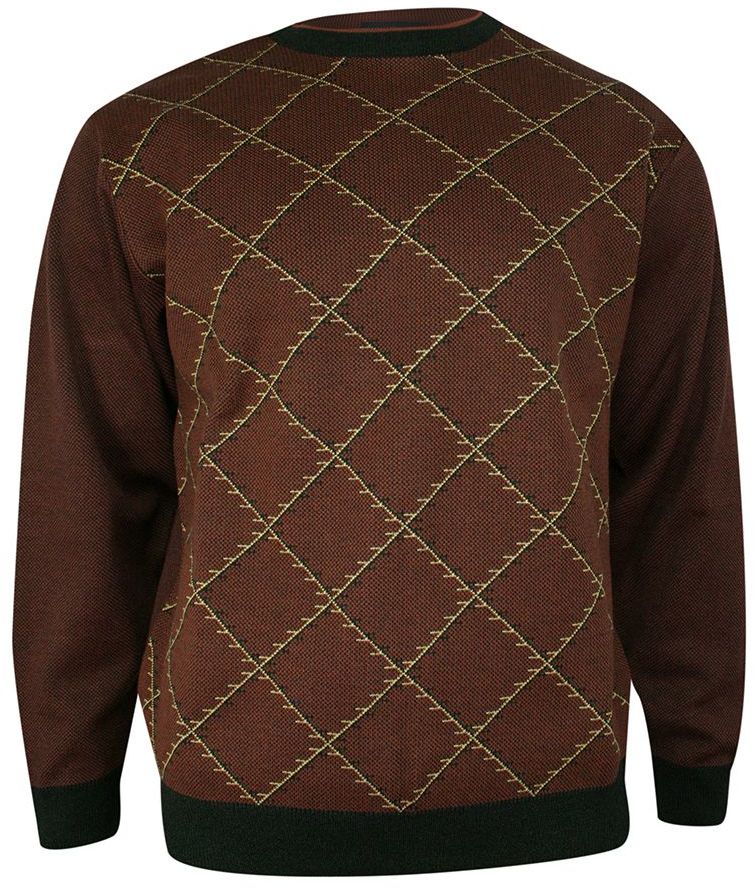 Sweter Brązowy, w Kratkę Okrągły Dekolt (U-neck), Męski - MAX SHELDON SWKNGS67007brazowy