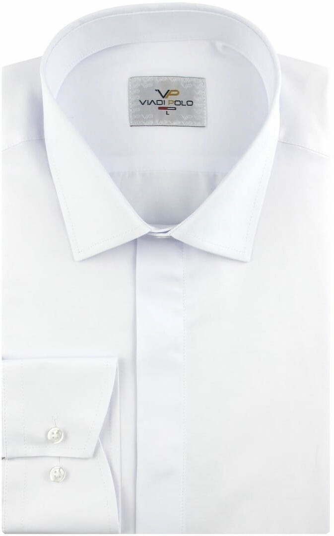 Koszula Męska Elegancka Wizytowa do garnituru gładka biała z krytą plisą z długim rękawem w kroju SLIM FIT Viadi Polo B577
