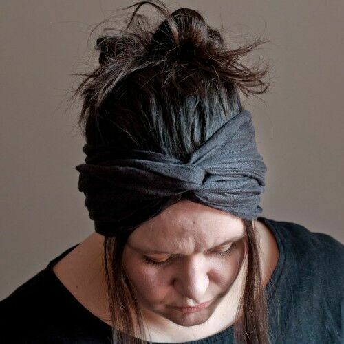 Opaska, mini-szalik, wstęga do włosów &#34;Unicolor&#34; - antracytowa 170 cm