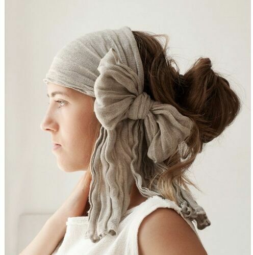 Opaska, mini-szalik, wstęga do włosów &#34;Unicolor&#34; - naturalna 170 cm