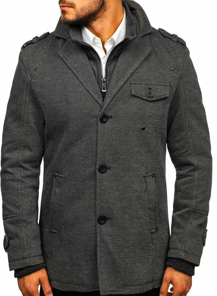 Szary płaszcz męski zimowy Denley 88801