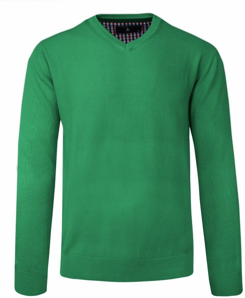Sweter w Serek, Zielony, Bawełniany, V-neck, Męski -BARTEX SWKOWbrtx0013zielonyV