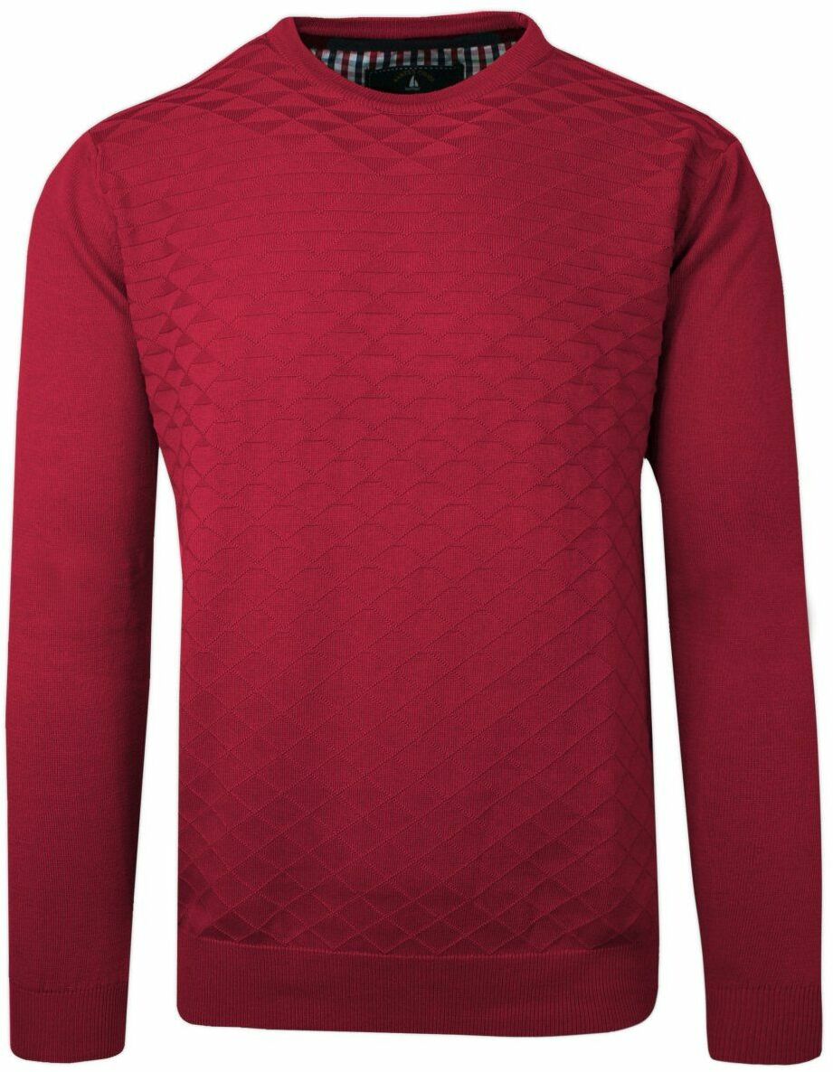 Sweter Czerwony z Okrągłym Dekoltem, Tłoczony Wzór, U-neck, Męski -BARTEX SWKOWbrtx0003czerwonyU