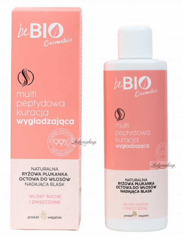 BeBio - Natural Rice Acetic Gloss Hair Rinse - Multi peptydowa kuracja wygładzająca - Naturalna ryżowa płukanka octowa do włosów suchych i zniszczonych - 200 ml