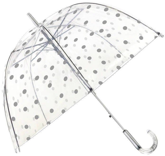 Smati - długi parasol - srebrne grochy - przeźroczysty