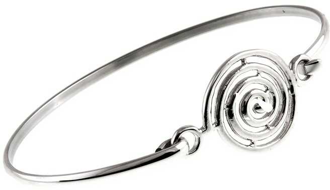 Elegancka rodowana gładka sztywna srebrna bransoleta spirala twister wir srebro 925