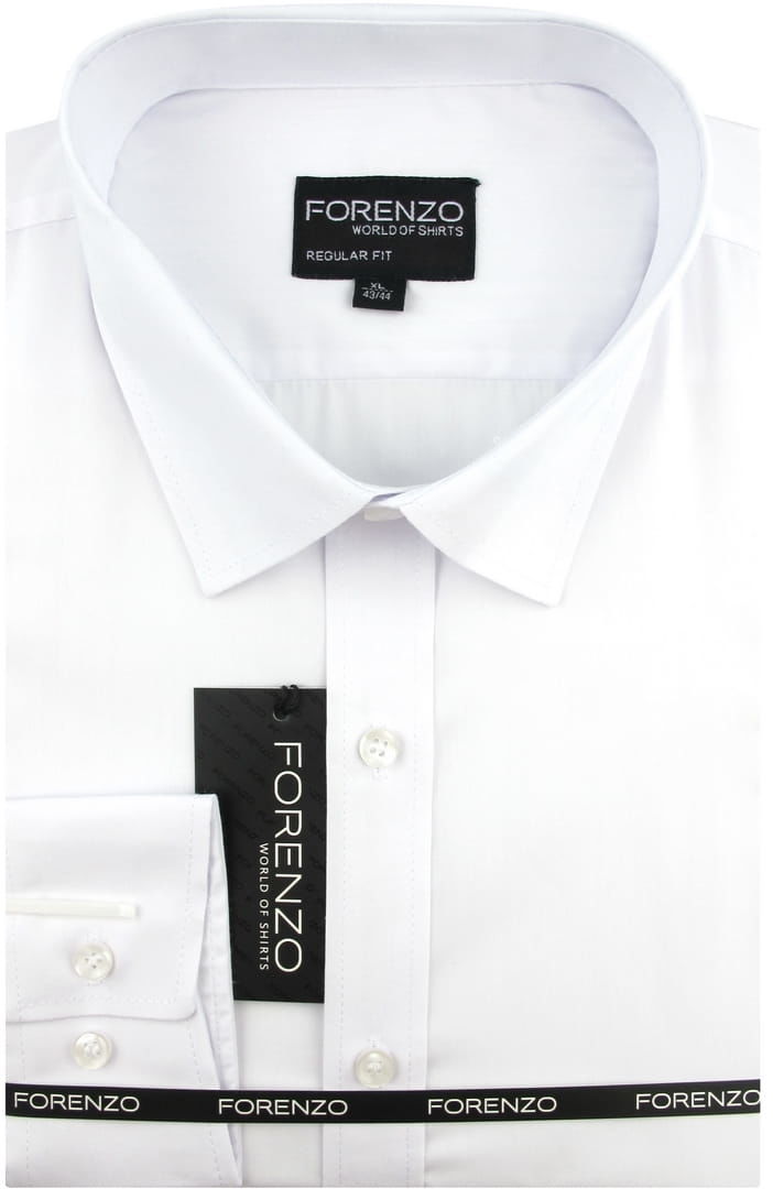 Koszula Męska Elegancka Wizytowa do garnituru gładka biała z długim rękawem w kroju REGULAR Forenzo C321