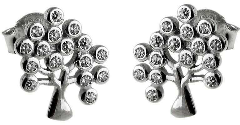 Eleganckie rodowane srebrne kolczyki celebrytki drzewo życia białe cyrkonie srebro 925