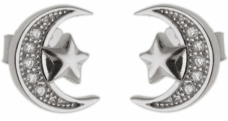 Eleganckie srebrne kolczyki celebrytki ksieżyc gwiazdka moon star białe cyrkonie srebro 925 K2611