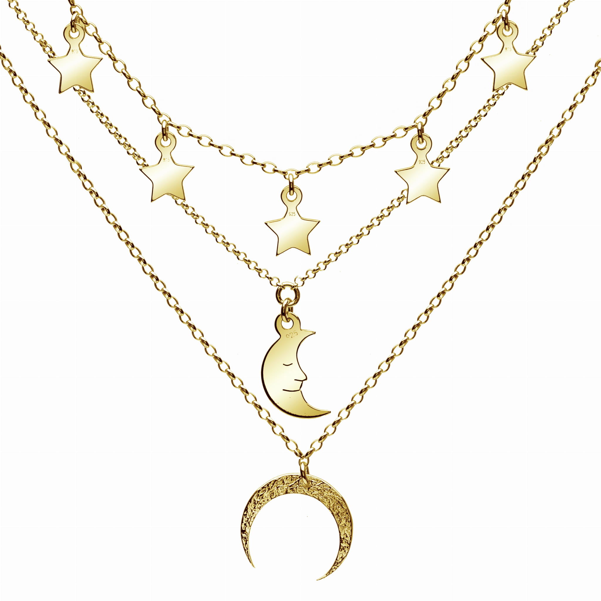 Layered necklace with moon and stars