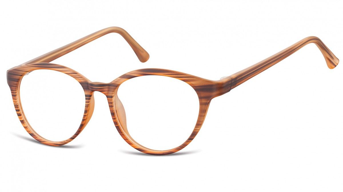 Sunoptic Okulary oprawki korekcyjne okrągłe Lenonki zerówki CP140G brązowe-imitacja drewna
