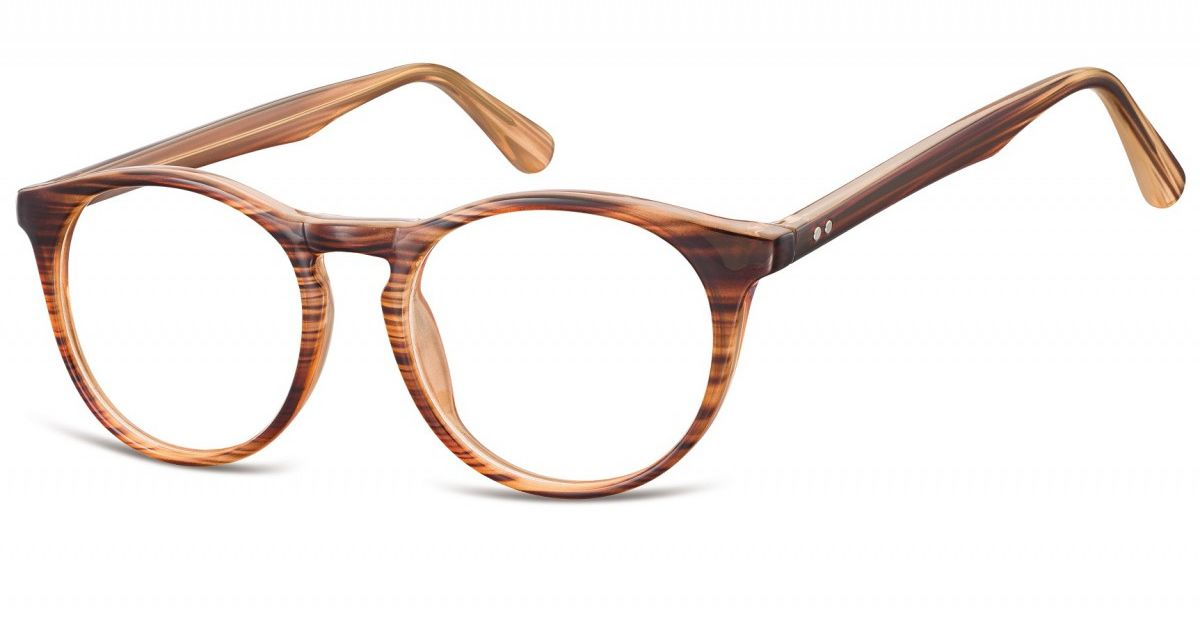 Sunoptic Okulary oprawki korekcyjne okrągłe Lenonki zerówki CP146F brązowy - imitacja drewna