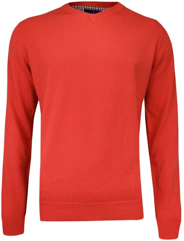 Sweter Pomarańczowy w Serek (V-neck) Klasyczny, Męski, Orange, - Adriano Guinari SWADGAW19paprika