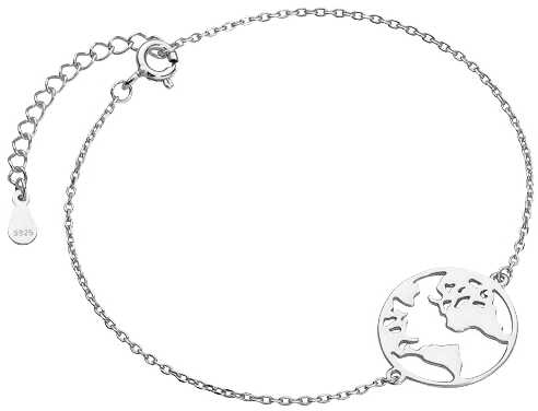 Elegancka rodowana srebrna bransoleta celebrytka mapa świata srebro 925