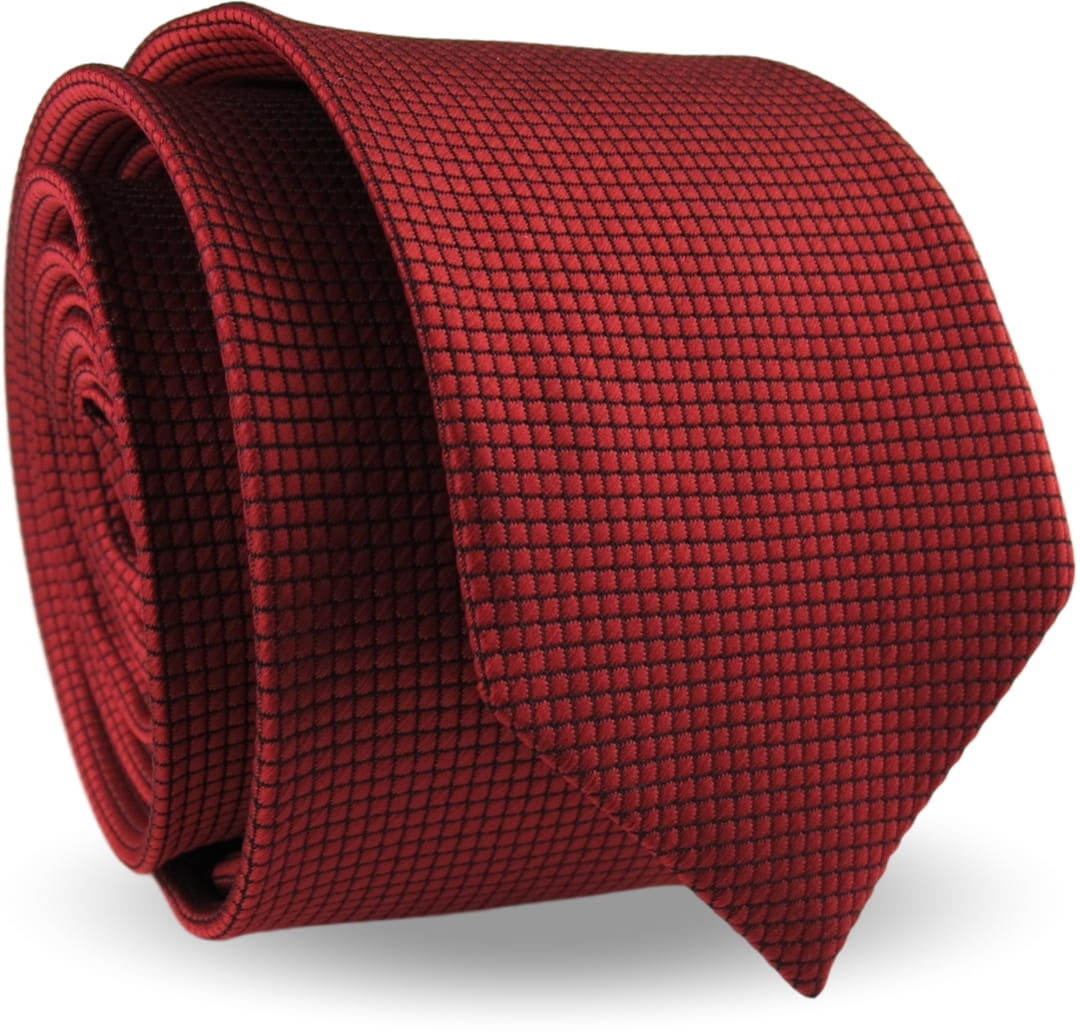 Krawat Męski Elegancki Modny Klasyczny szeroki bordowy wiśniowy w delikatną kratkę G334