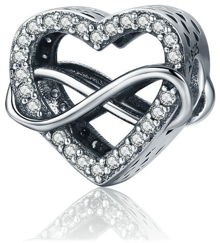 Rodowany srebrny charms do pandora nieskończona miłość serce heart infinity srebro 925