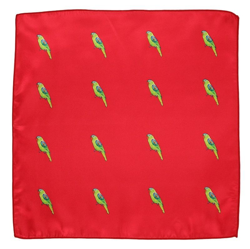 Czerwona Elegancka Poszetka Męska -ALTIES- w Zielone Papugi, Motyw Zwierzęcy POSZALTS0327