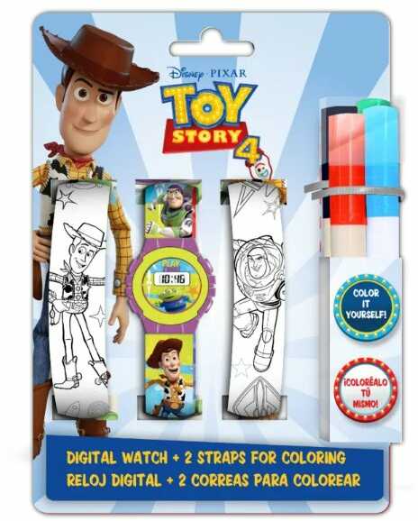 Kids Euroswan, Toy Story 4, zestaw z zegarkiem cyfrowym i dwoma paskami do pokolorowania