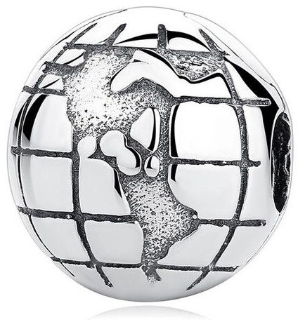 Rodowany srebrny charms do pandora blokada klips globus kula ziemska mapa świata book srebro 925 LOCK45