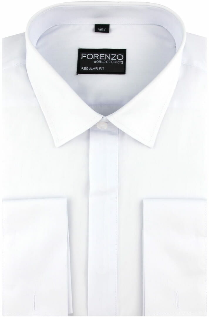 Koszula Męska Elegancka Wizytowa do garnituru gładka biała z mankietem na spinki w kroju REGULAR Forenzo B426