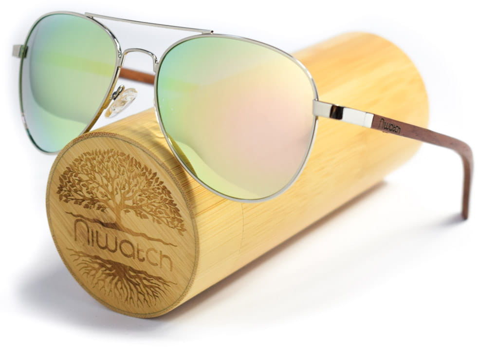 Drewniane okulary przeciwsłoneczne Niwatch Musca Light Silver Mirror