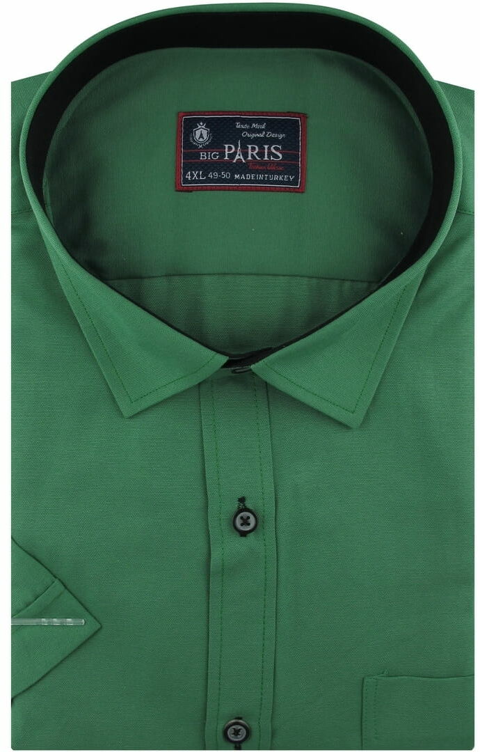 Duża Koszula Męska Elegancka Wizytowa do garnituru gładka zielona z krótkim rękawem Duże rozmiary Big Paris N398