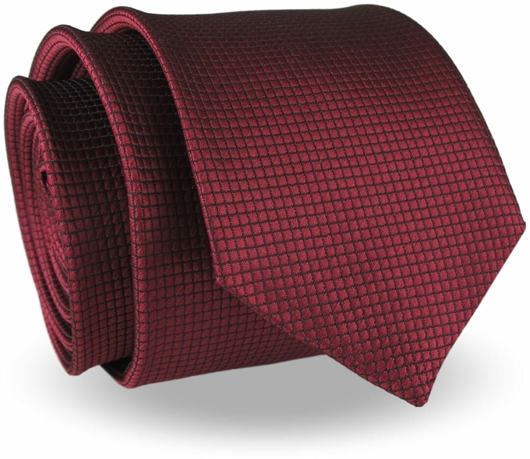 Krawat Męski Elegancki Modny bordowy w delikatną kratkę wąski śledzik G210
