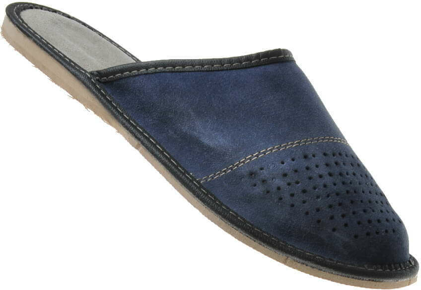 Pantofelek24.pl Domowe klapki z naturalnego zamszu Granatowe