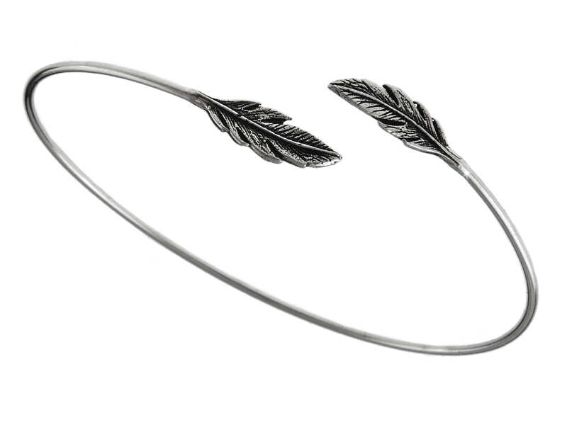 Elegancka otwarta sztywna srebrna bransoleta listki liście leafs srebro 925