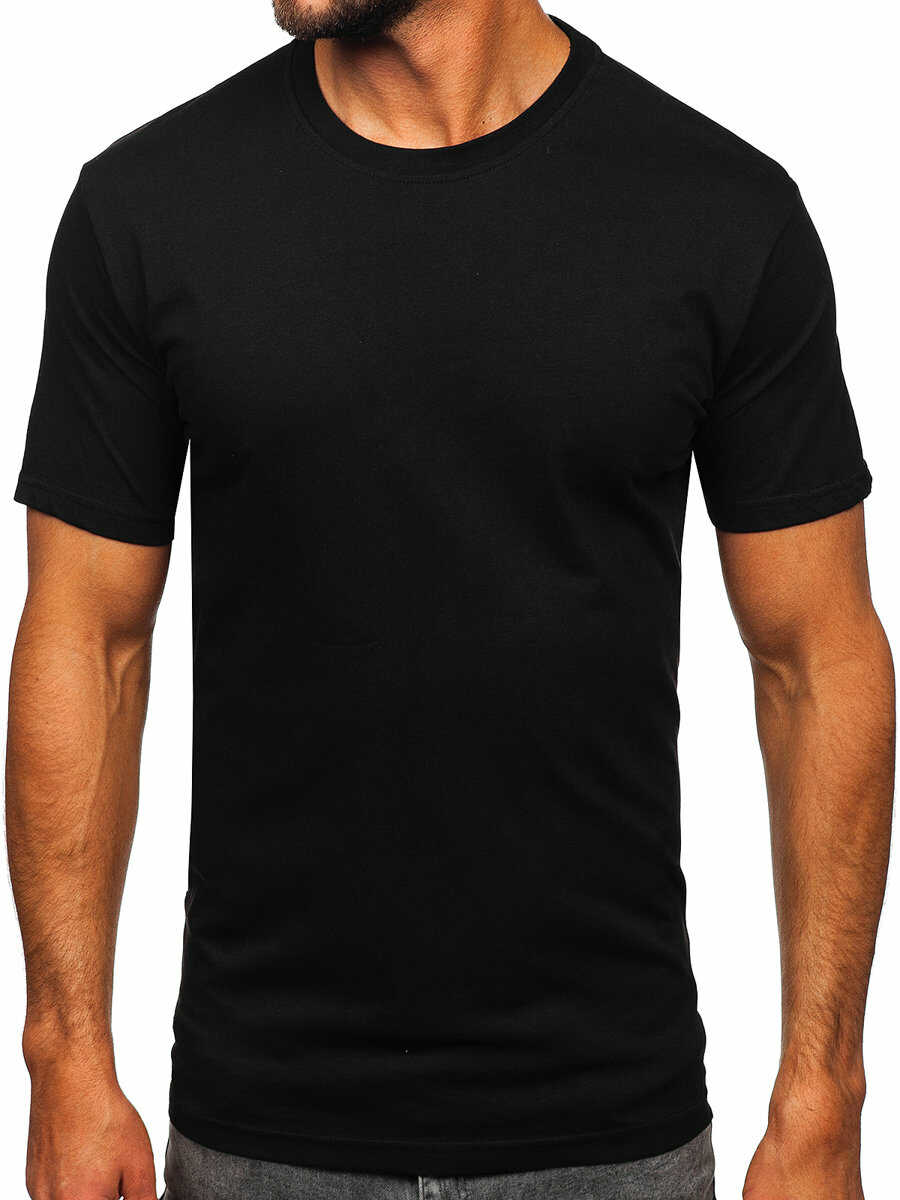 T-shirt męski bez nadruku czarny Bolf 14291