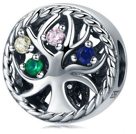 Rodowany srebrny charms do pandora drzewo życia cyrkonie srebro 925