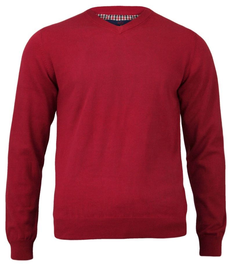 Sweter Czerwony Elegancki Męski, Dekolt w Serek (V-neck) 100% Bawełna - Adriano Guinari SWADGAW18skipatrolV