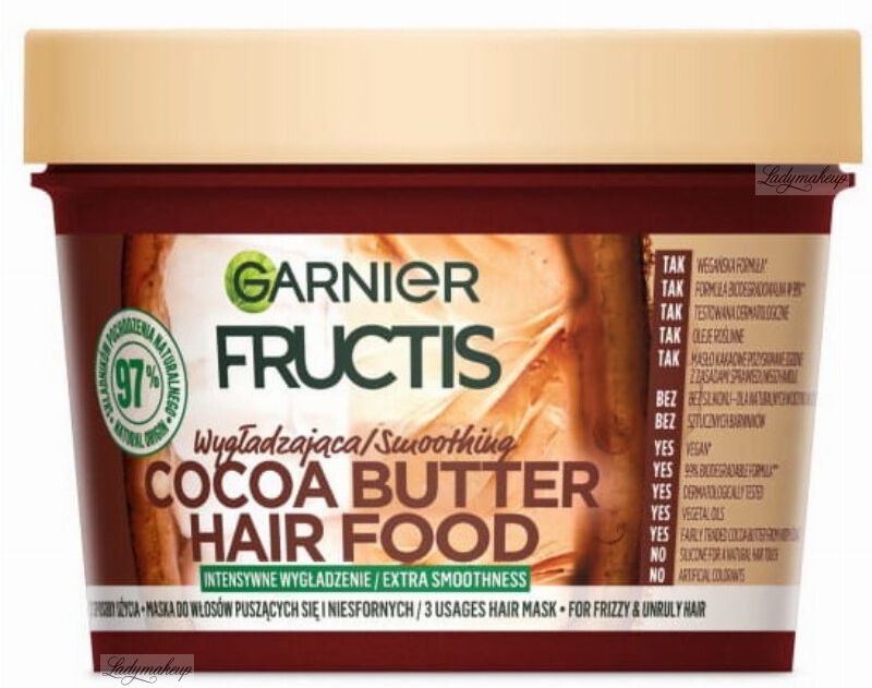 GARNIER - FRUCTIS - COCOA BUTTER HAIR FOOD - Wegańska maska do włosów niesfornych, puszących się i kręconych - 390 ml